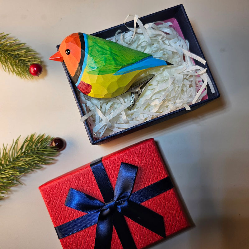 Clip-on Bird Ornaments With Gift Box Packing - Style:Gouldian finch_Orange
