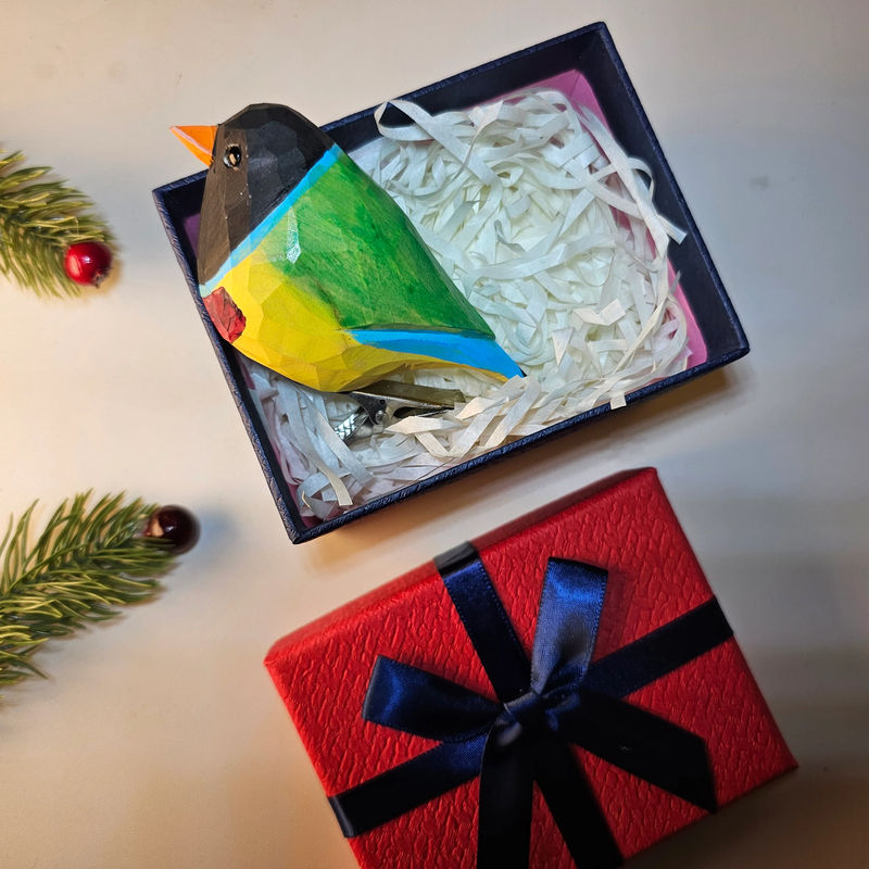 Clip-on Bird Ornaments With Gift Box Packing - Style:Gouldian finch_Black