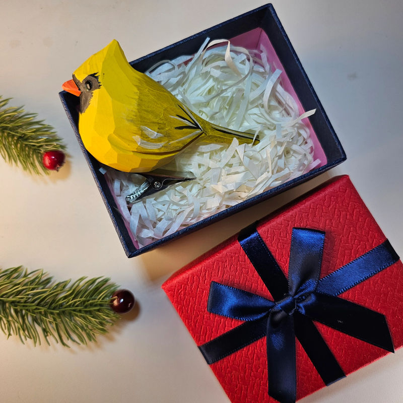 Clip-on Bird Ornaments With Gift Box Packing - Style:Cardinal_Yellow