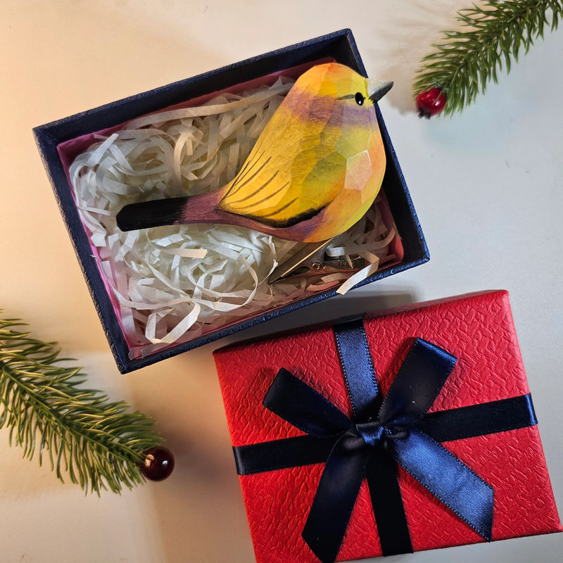 Clip-on Bird Ornaments With Gift Box Packing - Style:White-Browed Tit-Warbler