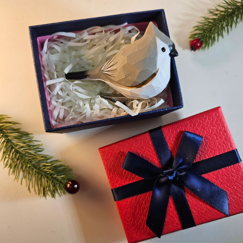 Clip-on Bird Ornaments With Gift Box Packing - Style:Tufted Titmouse-Brown