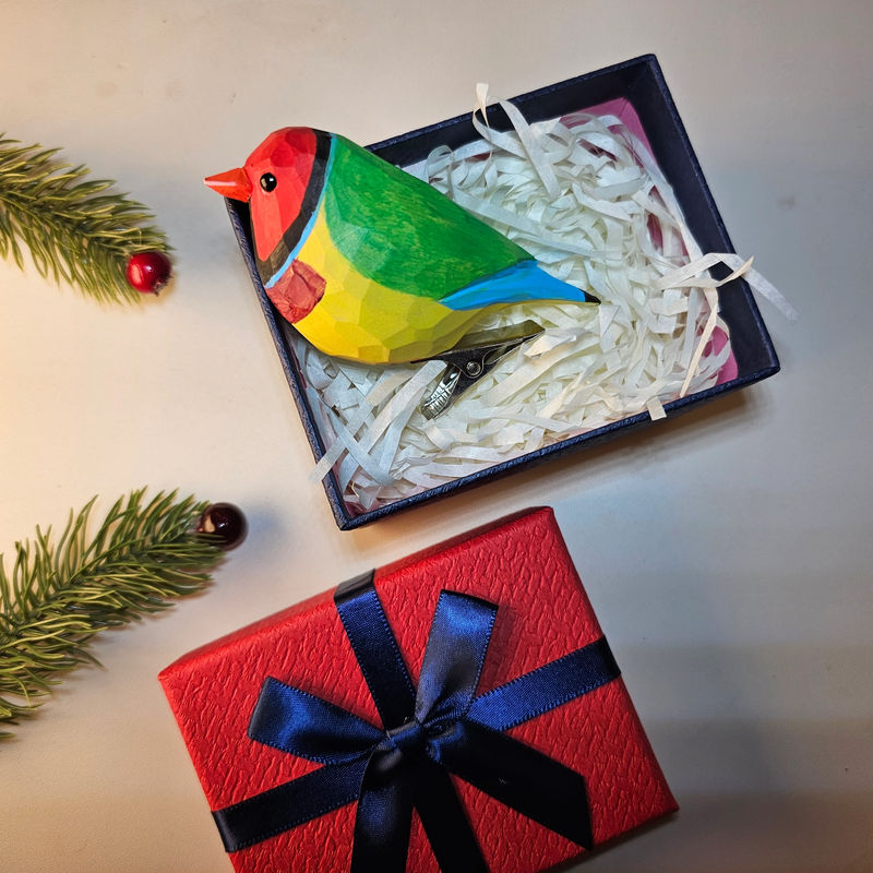 Clip-on Bird Ornaments With Gift Box Packing - Style:Gouldian finch_Red