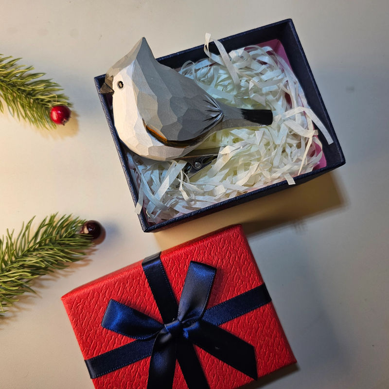Clip-on Bird Ornaments With Gift Box Packing - Style:Tufted Titmouse-Gray