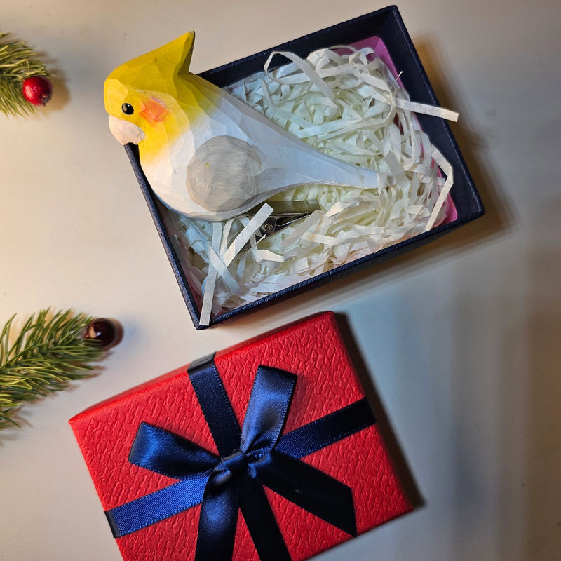 Clip-on Bird Ornaments With Gift Box Packing - Style:Cockatiel_White