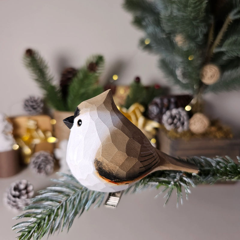 Tufted Titmouse Bird Clip-on Ornament - Color:Brown