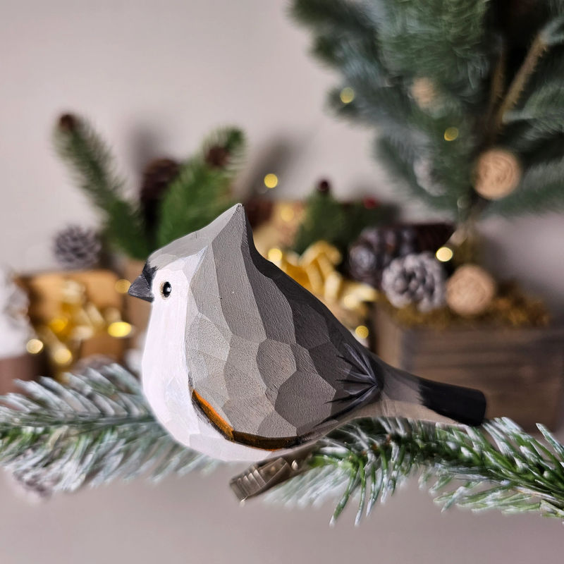 Tufted Titmouse Bird Clip-on Ornament - Color:Gray