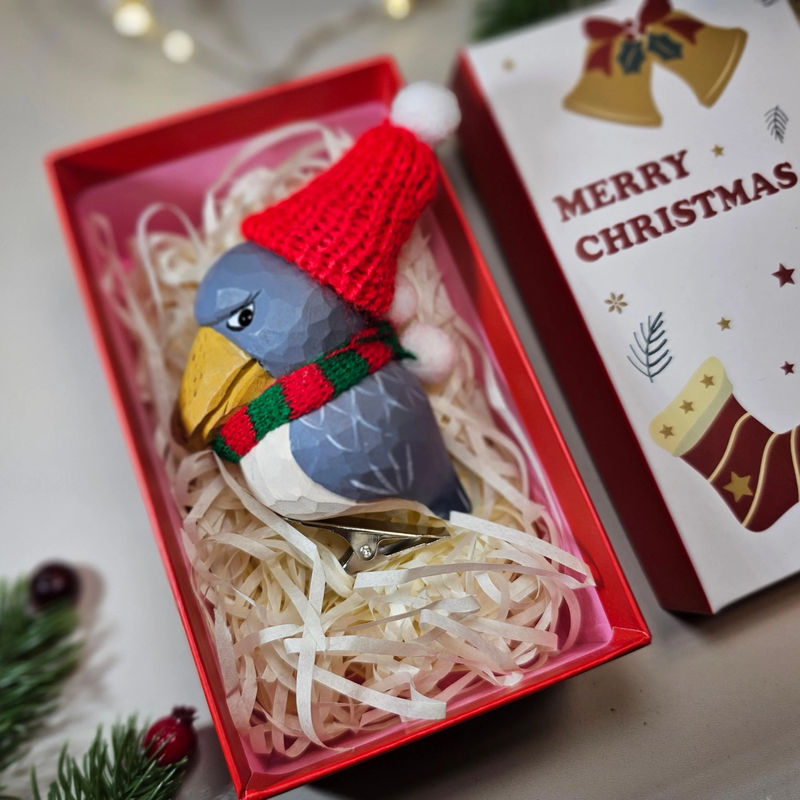 Shoebill Wooden Clip-on Christmas Tree Ornament - Style:Shoebill With Hat And Scarf-Gift Set