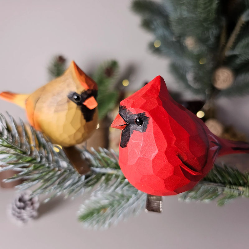 Cardinal Couple Clip-on Christmas Tree Ornaments - Gift Box included