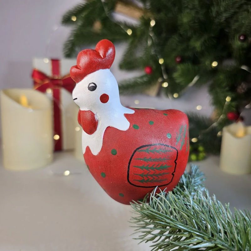 Chicken Wooden Clip-on Christmas Tree Ornament - Style:Red