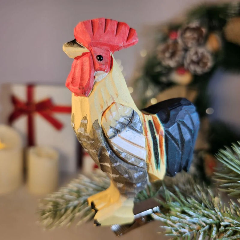 Chicken Wooden Clip-on Christmas Tree Ornament - Style:Rooster