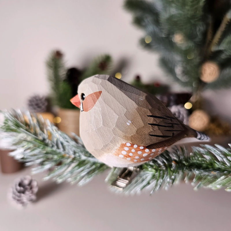 Zebra Finch Bird Clip-on Ornament - Color:Gray