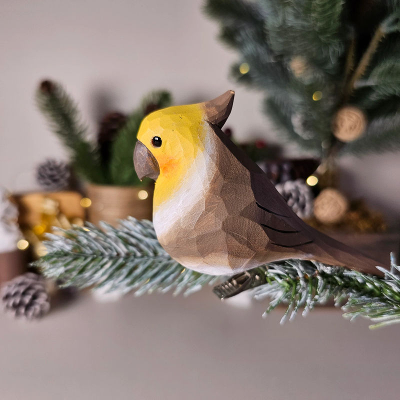 Cockatiel Clip-on Bird Ornament - Color:Gray