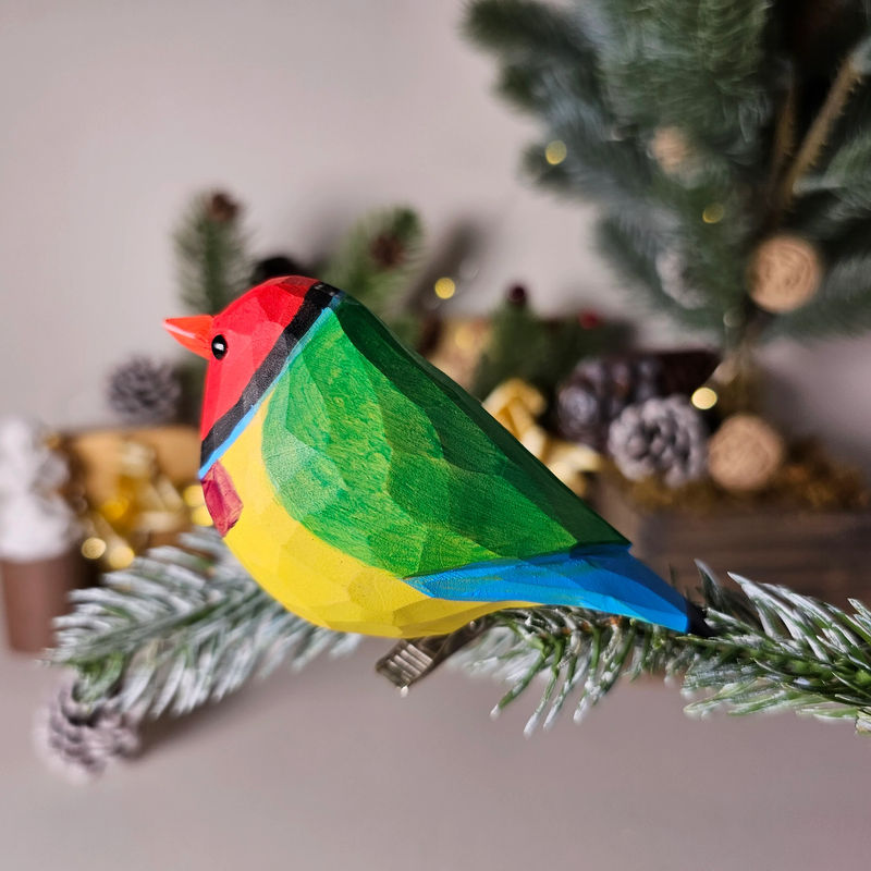 Gouldian finch Clip-on Bird Ornament - Color:Red
