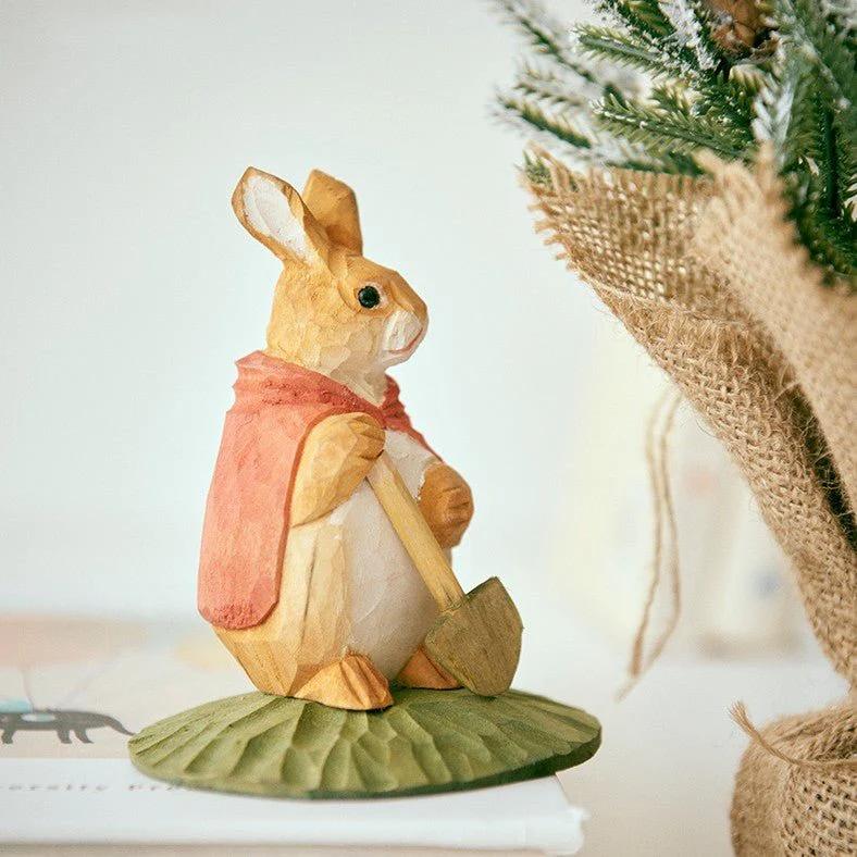 Bunny With Shovel Hand-Carved Figurine