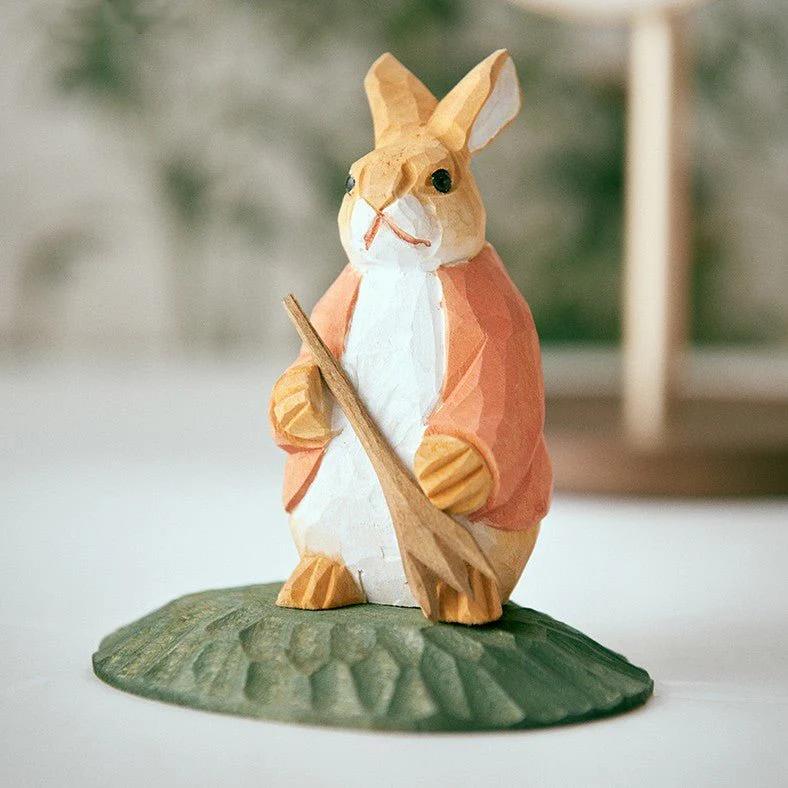 Bunny With Digging Fork Hand-Carved Figurine