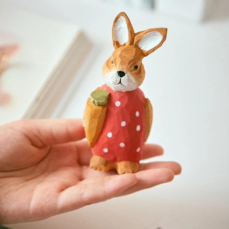 Bunny holding A Carrot Hand-Carved Figurine
