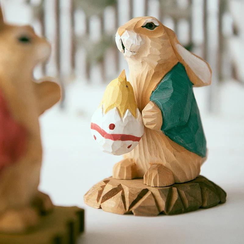Bunny with Bird Egg Hand-Carved Figurine