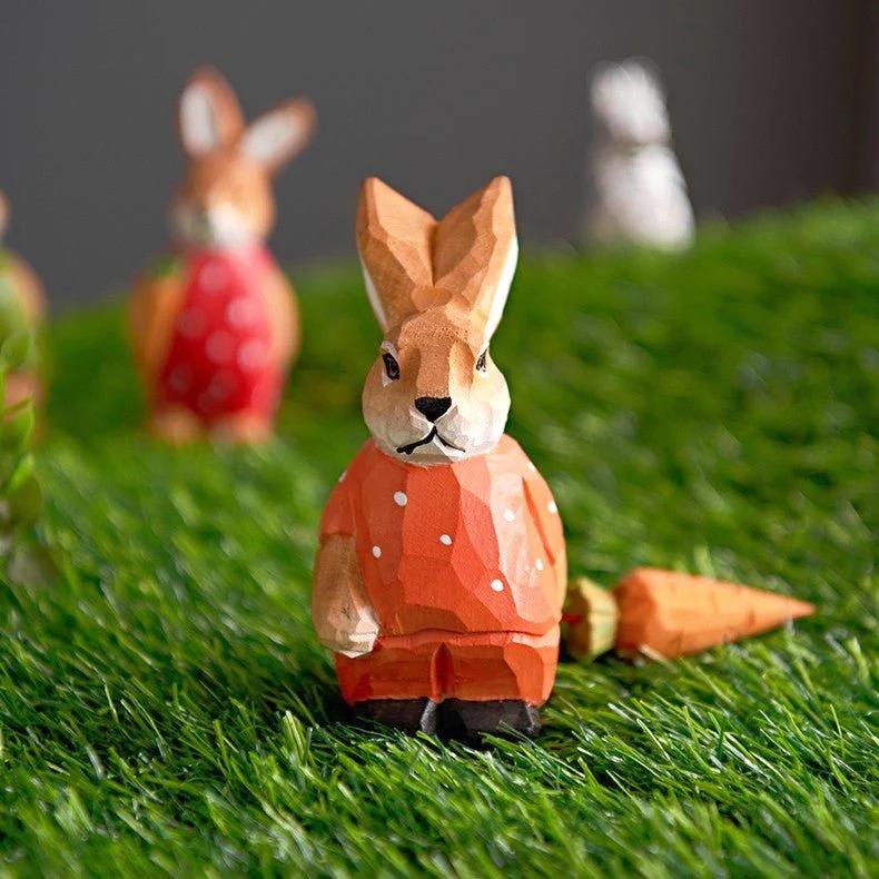 Bunny With Carrot Hand-Carved Figurine