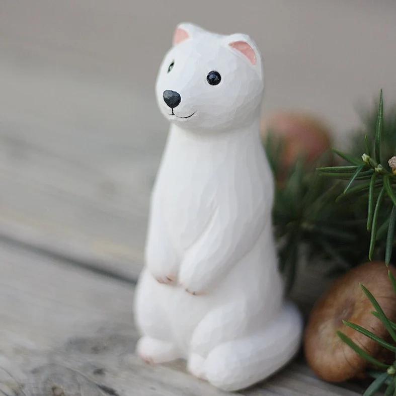 Hand-Painted Wooden Stoat Figurine – Exquisite Artisan Decor