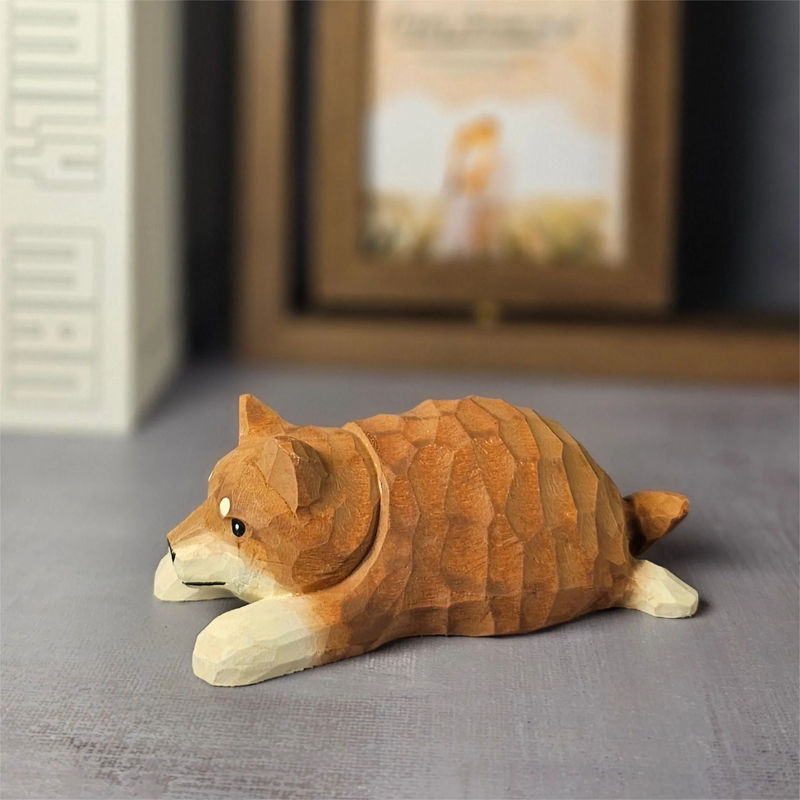Shiba Inu Hand-Carved Wooden Figurine: A Delightful Canine Companion