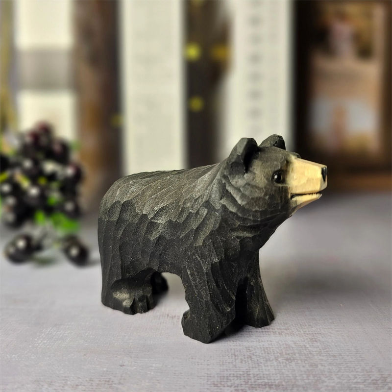 Black Bear 3" Hand-Painted Wood Figurine - Style:Black Bear