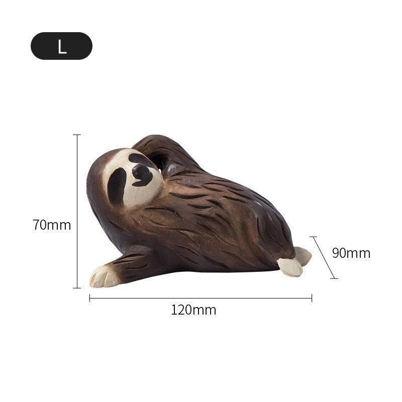 Sloths Sculpted Hand-Painted Animal Wood Figure - Size:L:12X9X7cm