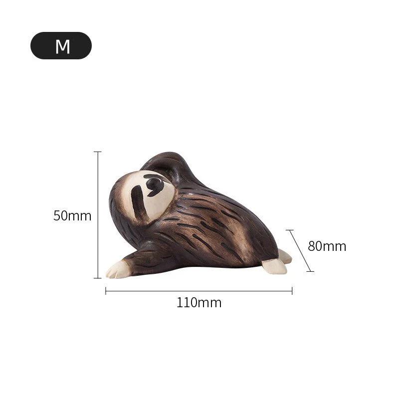 Sloths Sculpted Hand-Painted Animal Wood Figure - Size:M:11X8X5cm