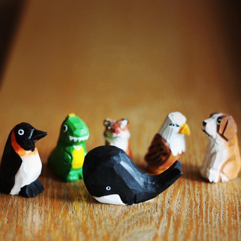 Wood Zoo Figurines Hand Carved Painted Wooden