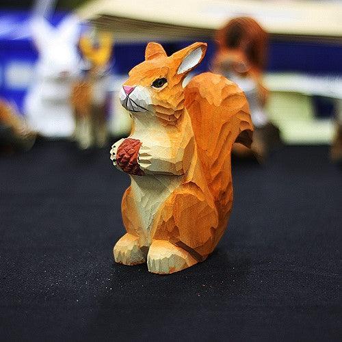 Squirrel Sculpted Hand-Painted Animal Wood Figure - Size:L: 12x5x15cm