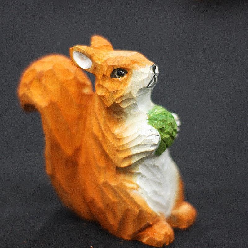 Squirrel Sculpted Hand-Painted Animal Wood Figure - Size:S: 7x3x8cm