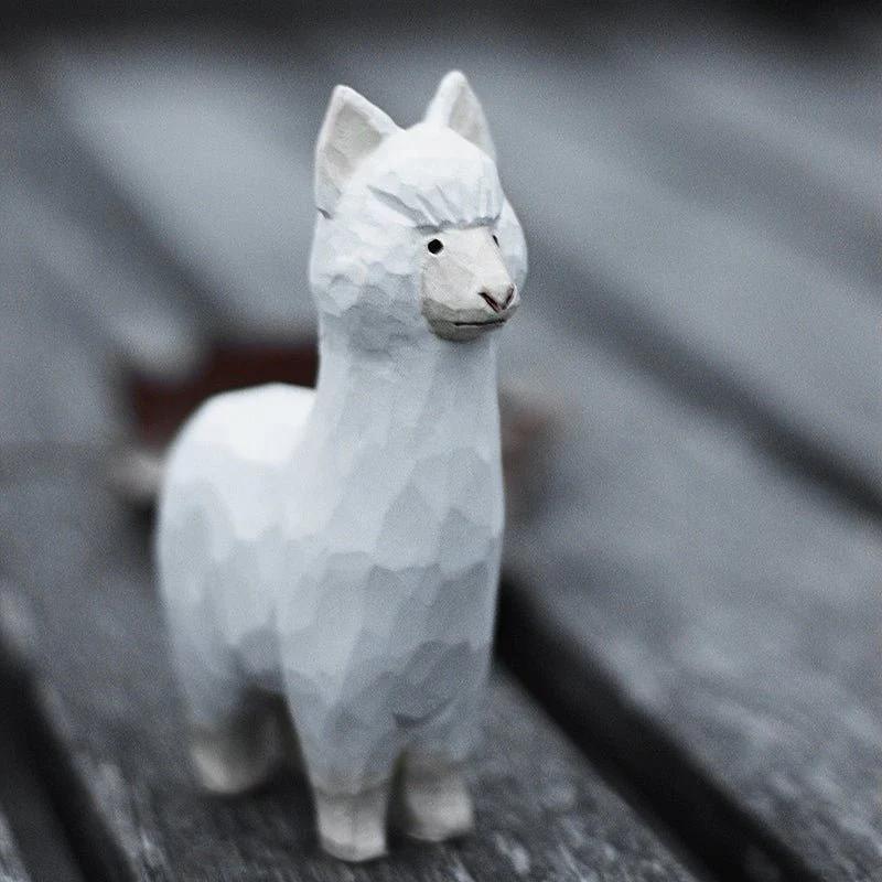 Alpaca Sculpted Hand-Painted Animal Wood Figure