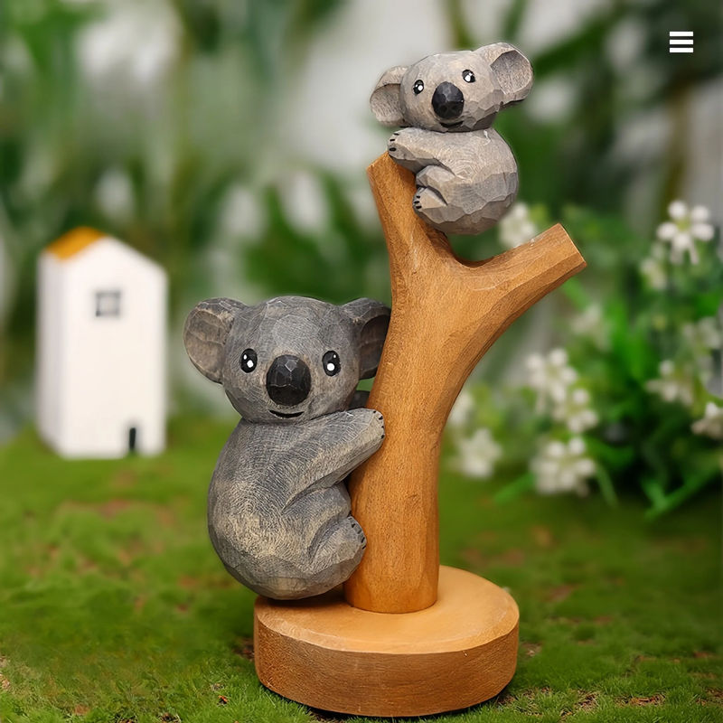 Baby Koala With Mom Wood Carving Ornaments
