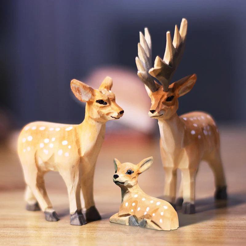 Sika Deer Sculpted Hand-Painted Animal Figure - Style:SET OF 3
