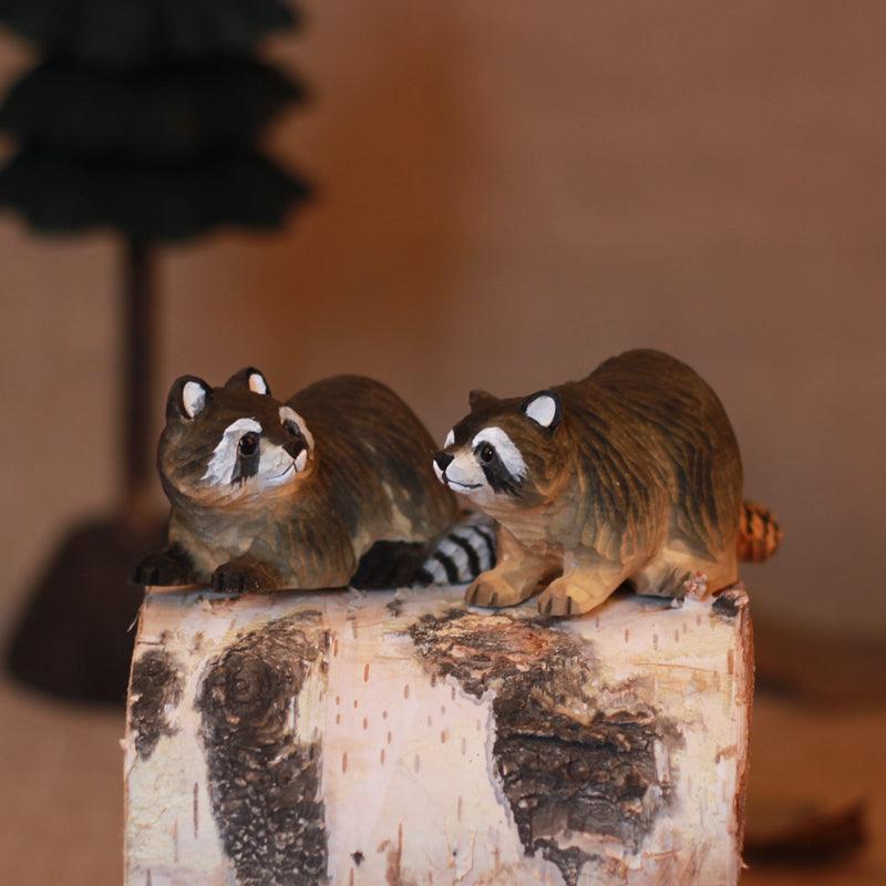Raccoon Sculpted Hand-Painted Animal Wood Figure - Style:A+B