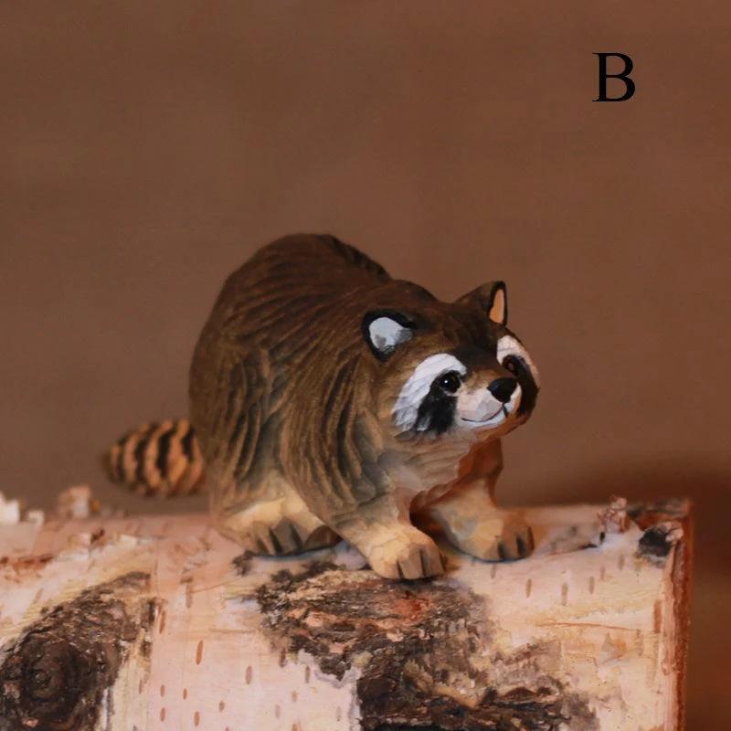 Raccoon Sculpted Hand-Painted Animal Wood Figure - Style:B