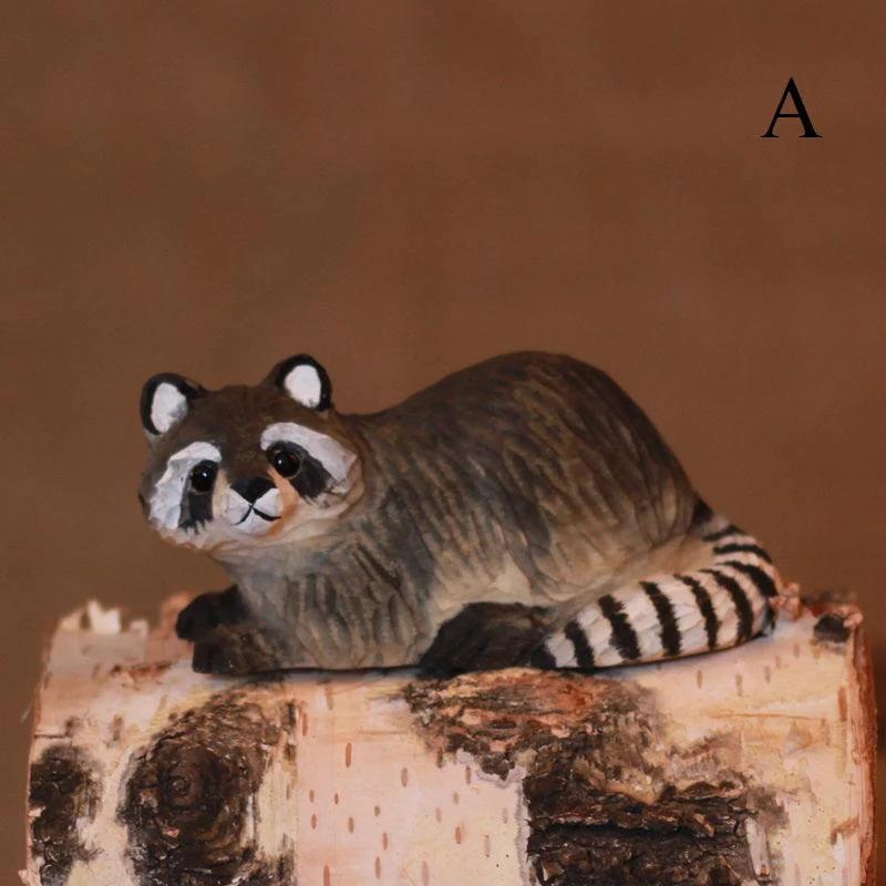 Raccoon Sculpted Hand-Painted Animal Wood Figure - Style:A