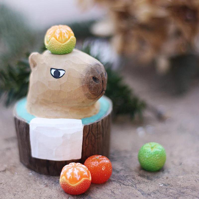 Hand-Painted Wooden Capybara Figurine – Charming Artisan Decor