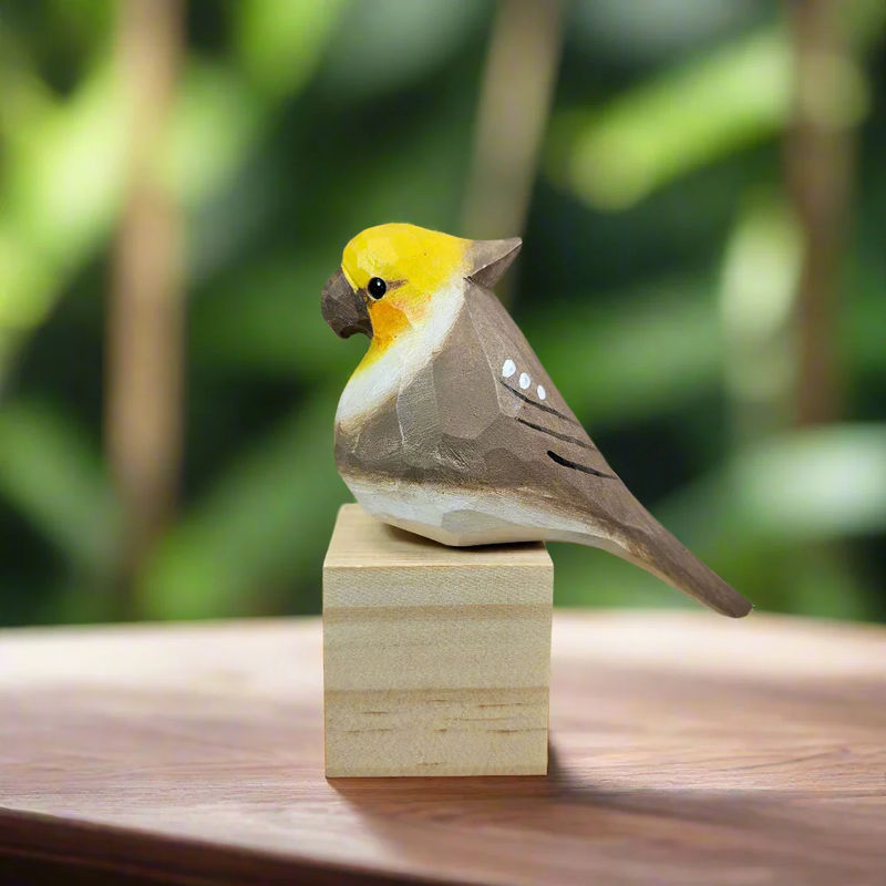 Cockatiel Bird Figurines Hand Carved Painted Wooden - Color:Grey 1 pc