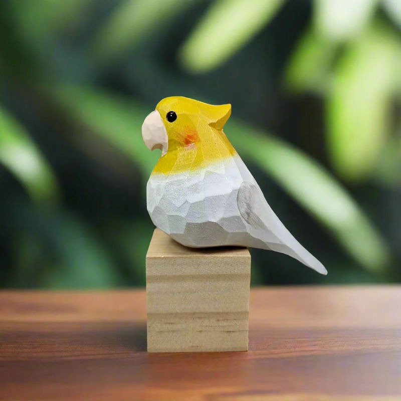 Cockatiel Bird Figurines Hand Carved Painted Wooden - Color:White 1 pc