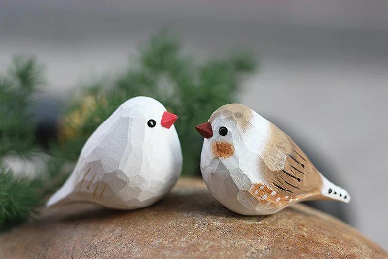 Zebra Finch Couple Figurine - Style:A+C