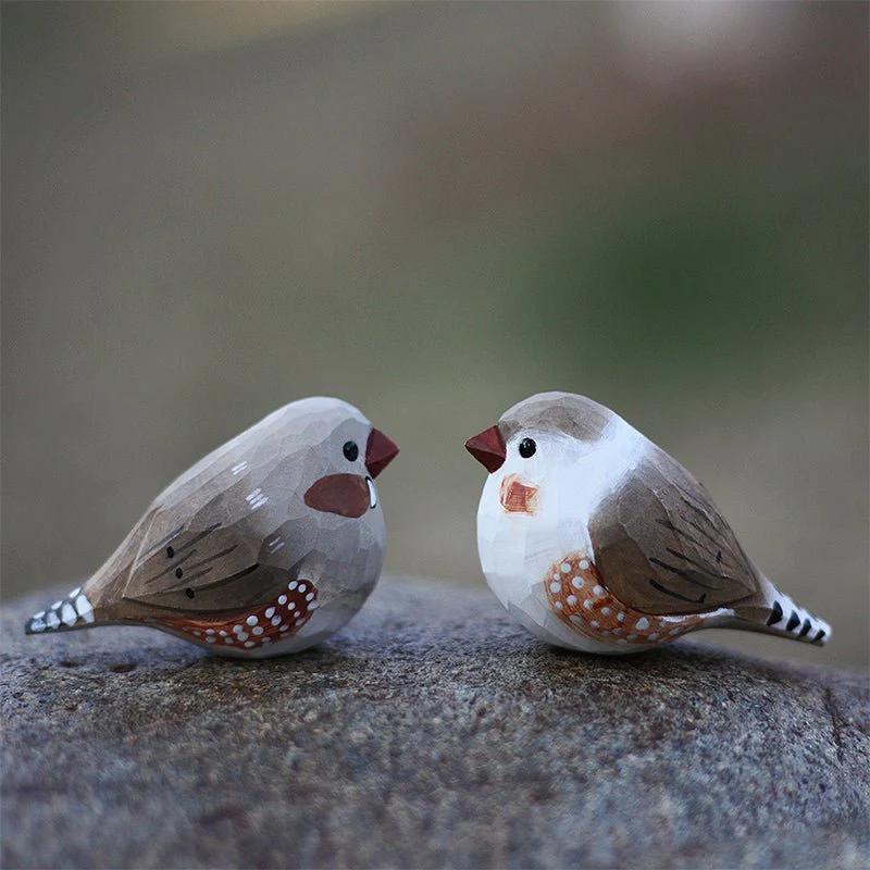 Zebra Finch Couple Figurine - Style:A+B