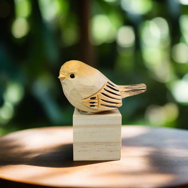 Chubby Bird Figurines Hand Carved Painted Wooden