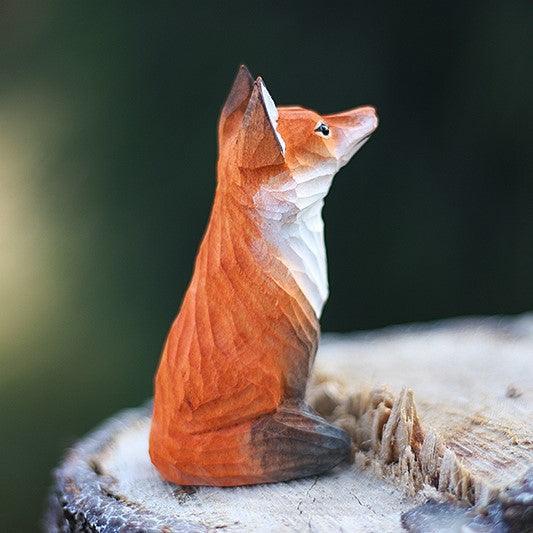 Fox Sculpted Hand-Painted Animal Wood Figure - Style:Sitting Orange Color