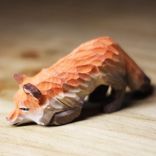 Fox Sculpted Hand-Painted Animal Wood Figure - Style:Laying Orange Color