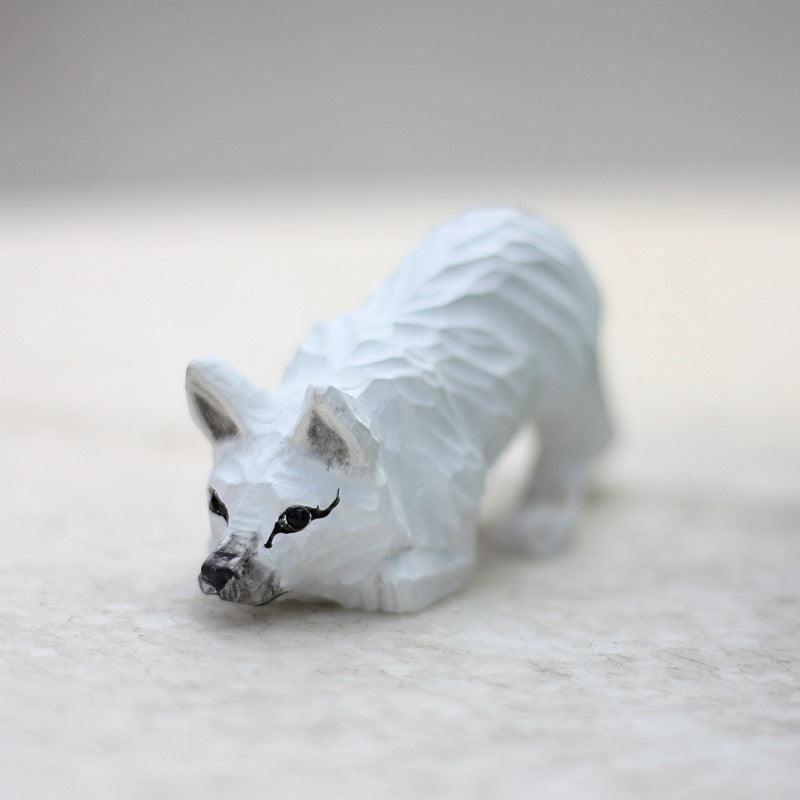 Fox Sculpted Hand-Painted Animal Wood Figure - Style:Laying White Color
