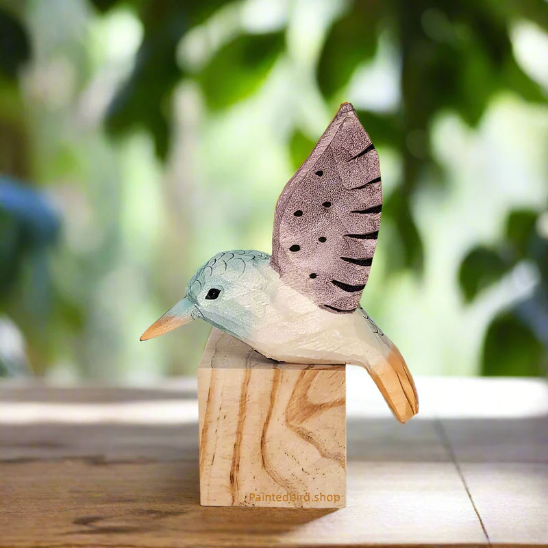 Hummingbird Wooden Hand Carved Painted Bird Ornaments - Style:B-Stand