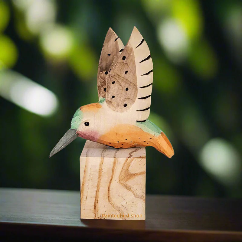 Hummingbird Wooden Hand Carved Painted Bird Ornaments - Style:A-Stand