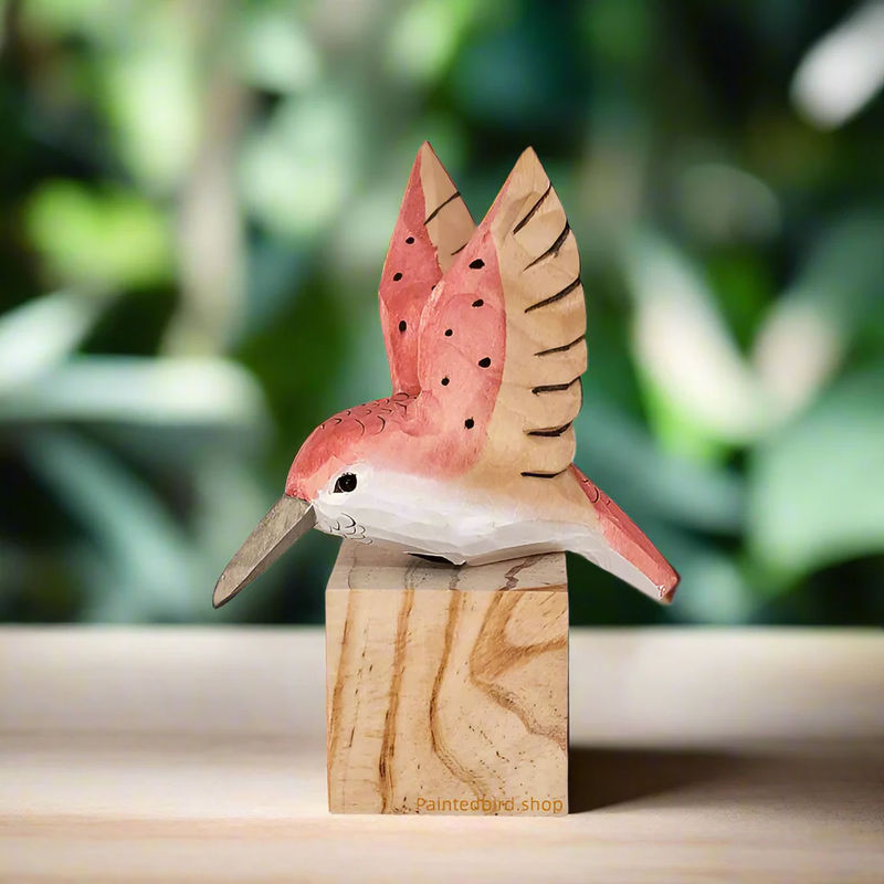 Hummingbird Wooden Hand Carved Painted Bird Ornaments - Style:C-Stand