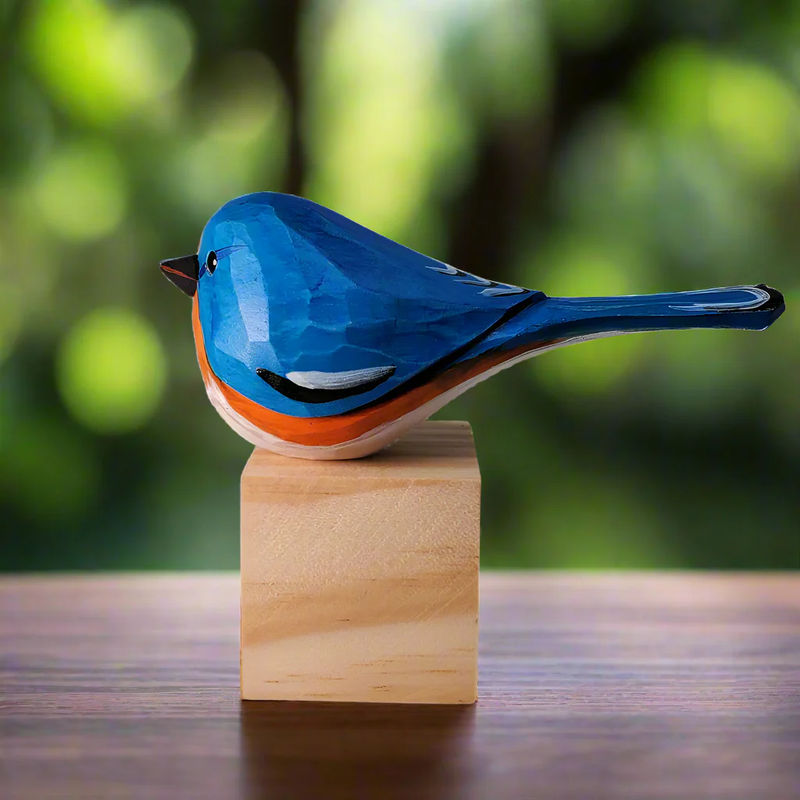 Eastern Bluebird Figurine Hand Carved Painted Wooden - Style:B