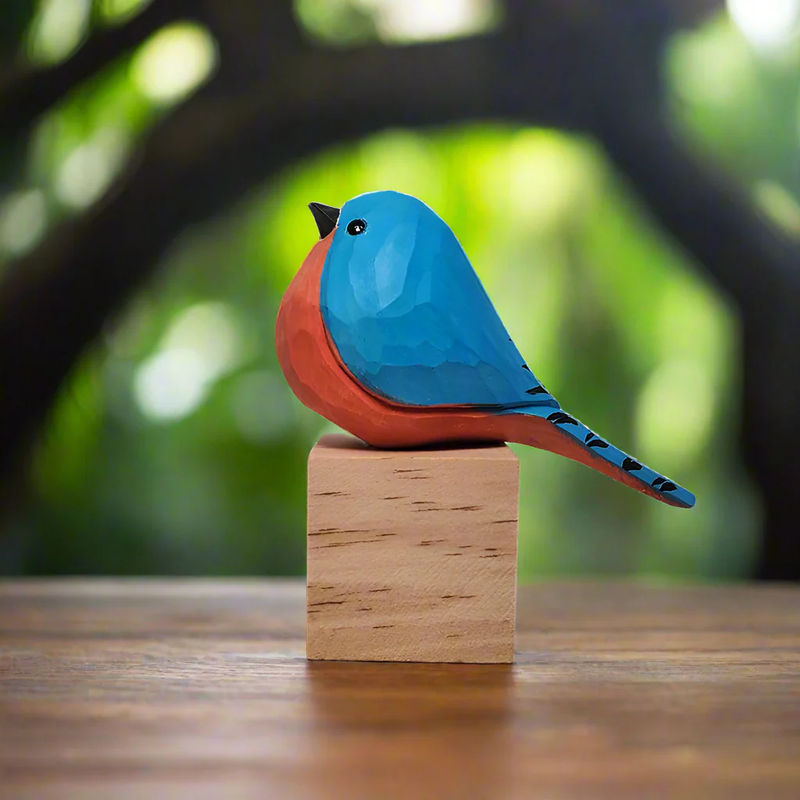 Eastern Bluebird Figurine Hand Carved Painted Wooden - Style:A